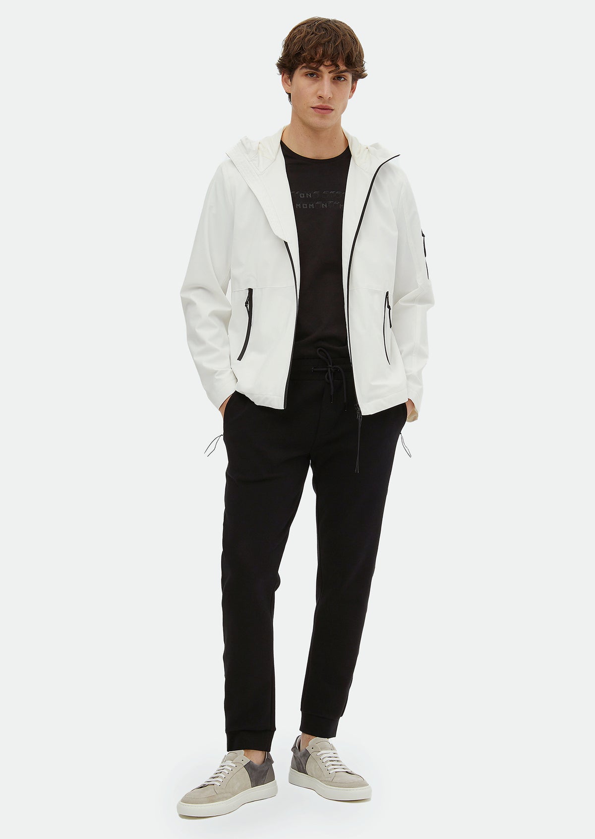 Beyaz Regular Fit Kapüşonlu Casual Dokuma Mont