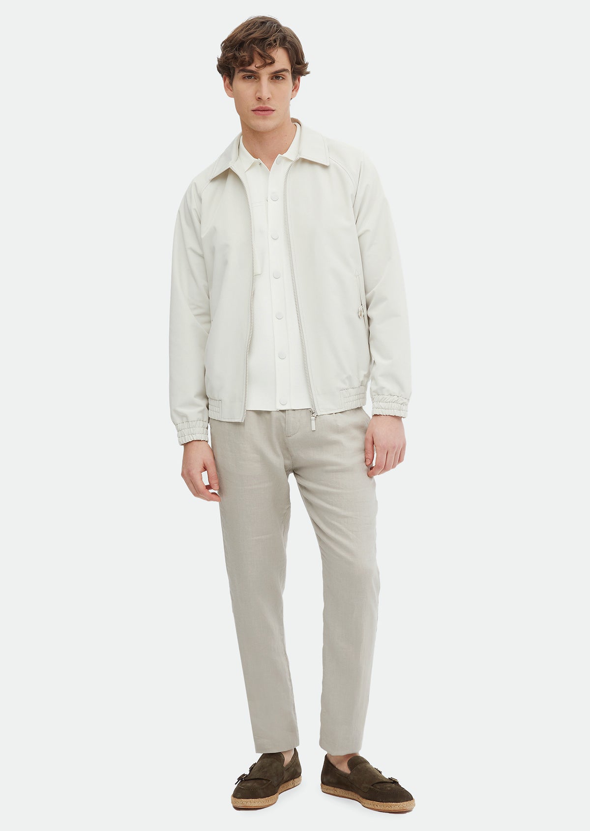 Ekru Regular Fit Gömlek Yaka Casual Dokuma Mont