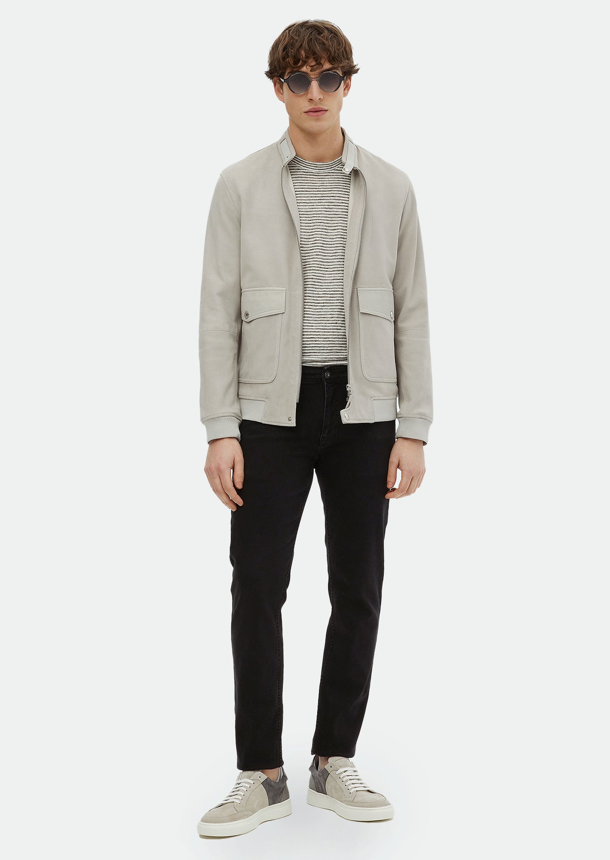 Gri Regular Fit Dik Yaka Casual Süet Deri Mont