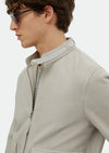 Gri Regular Fit Dik Yaka Casual Süet Deri Mont