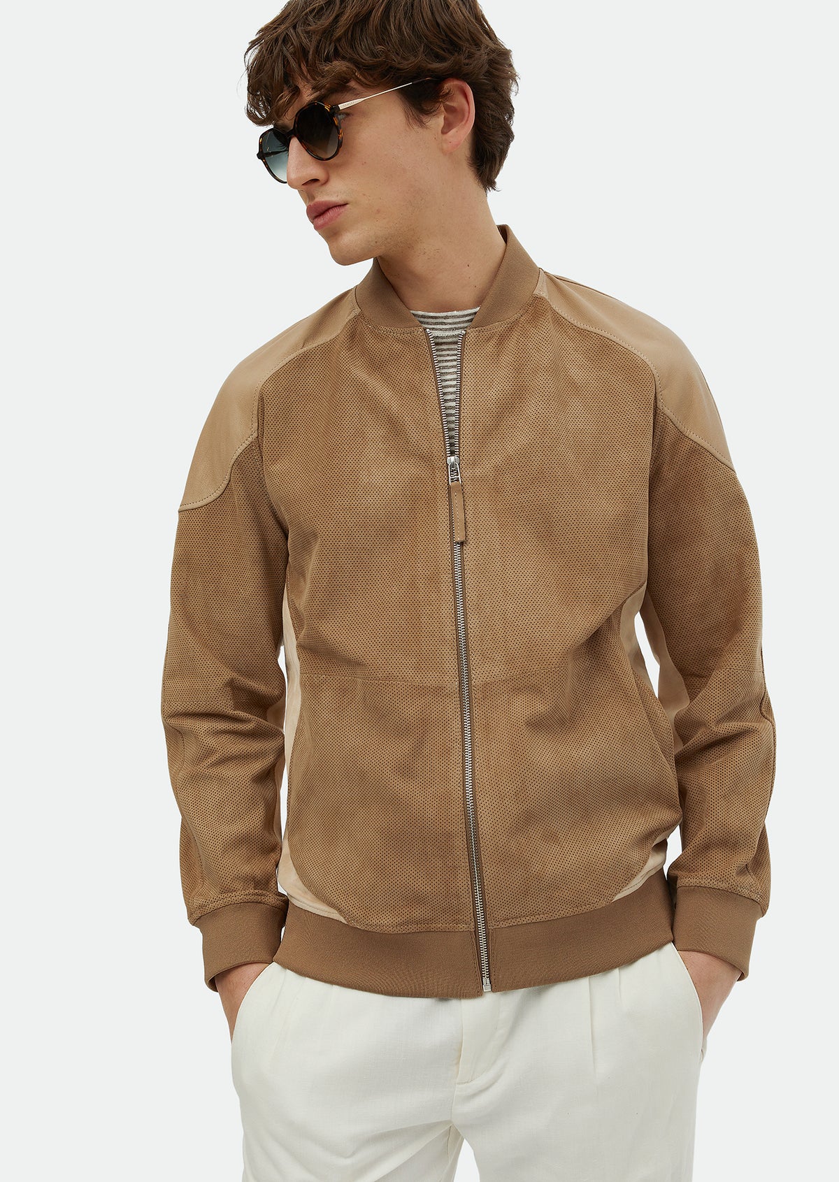 Vizon Regular Fit Dik Yaka Casual Süet Deri Mont