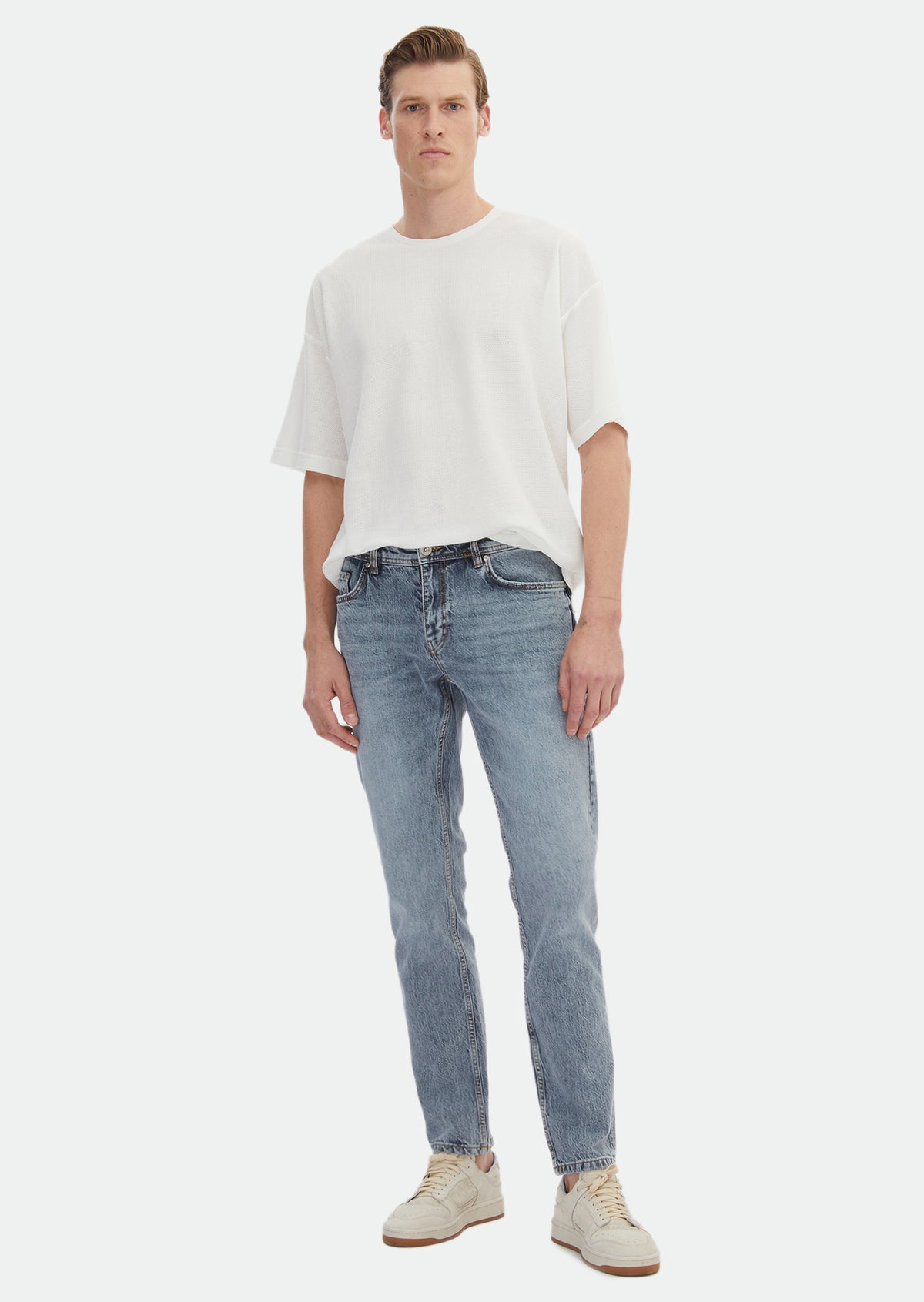 İndigo Düz Regular Fit Denim Pamuk Karışımlı Pantolon