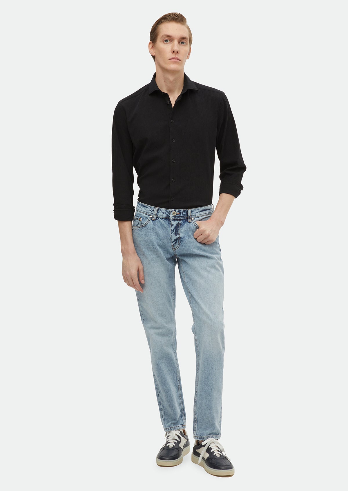 İndigo Düz Regular Fit Denim %100 Pamuk Pantolon