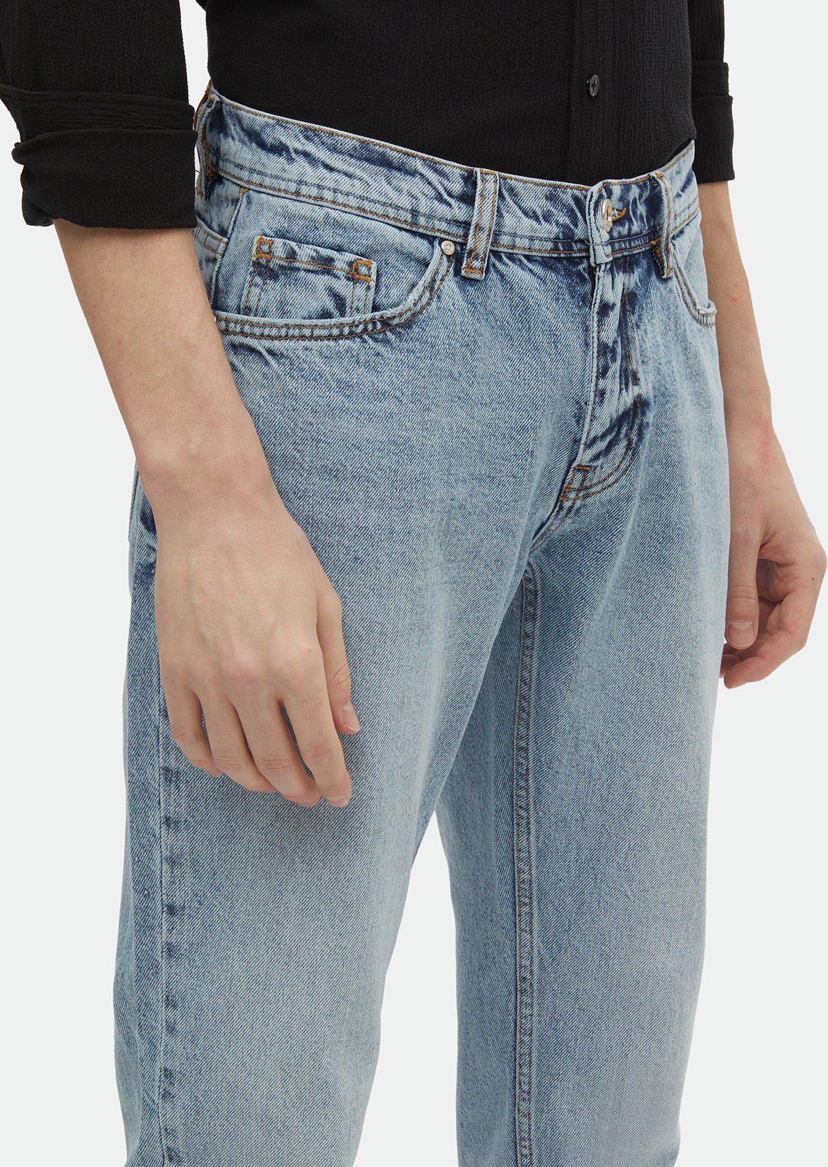 İndigo Düz Regular Fit Denim %100 Pamuk Pantolon