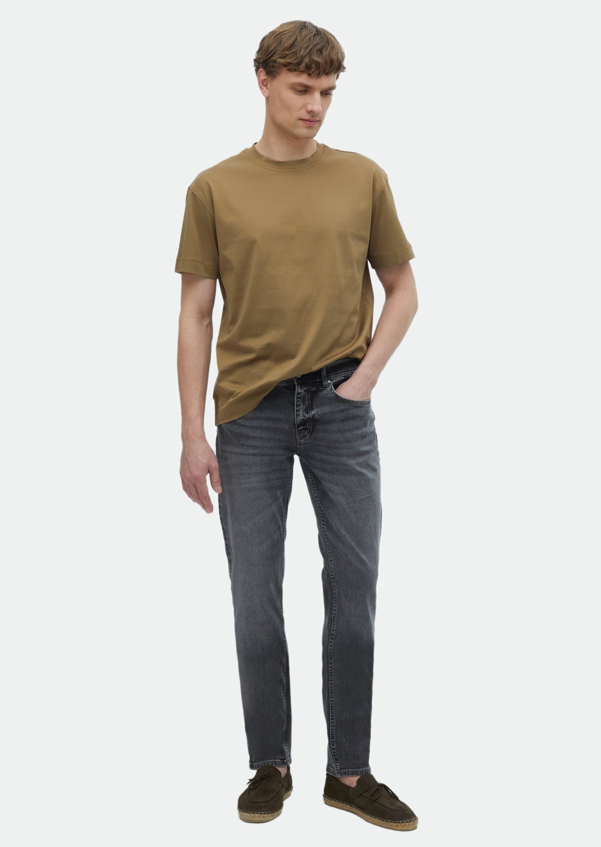 Antrasit Düz Slim Fit Denim Pamuk Karışımlı Pantolon