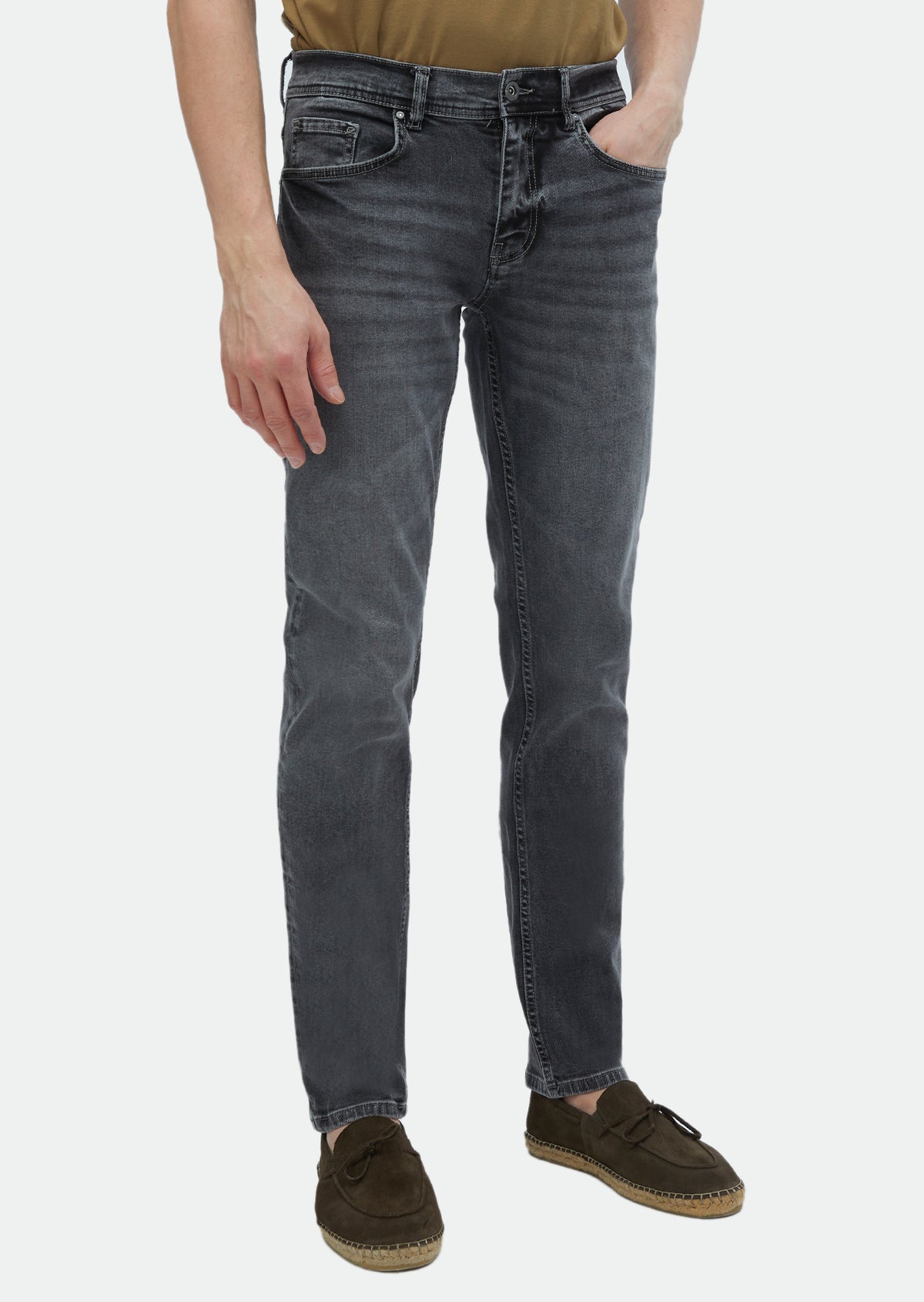 Antrasit Düz Slim Fit Denim Pamuk Karışımlı Pantolon