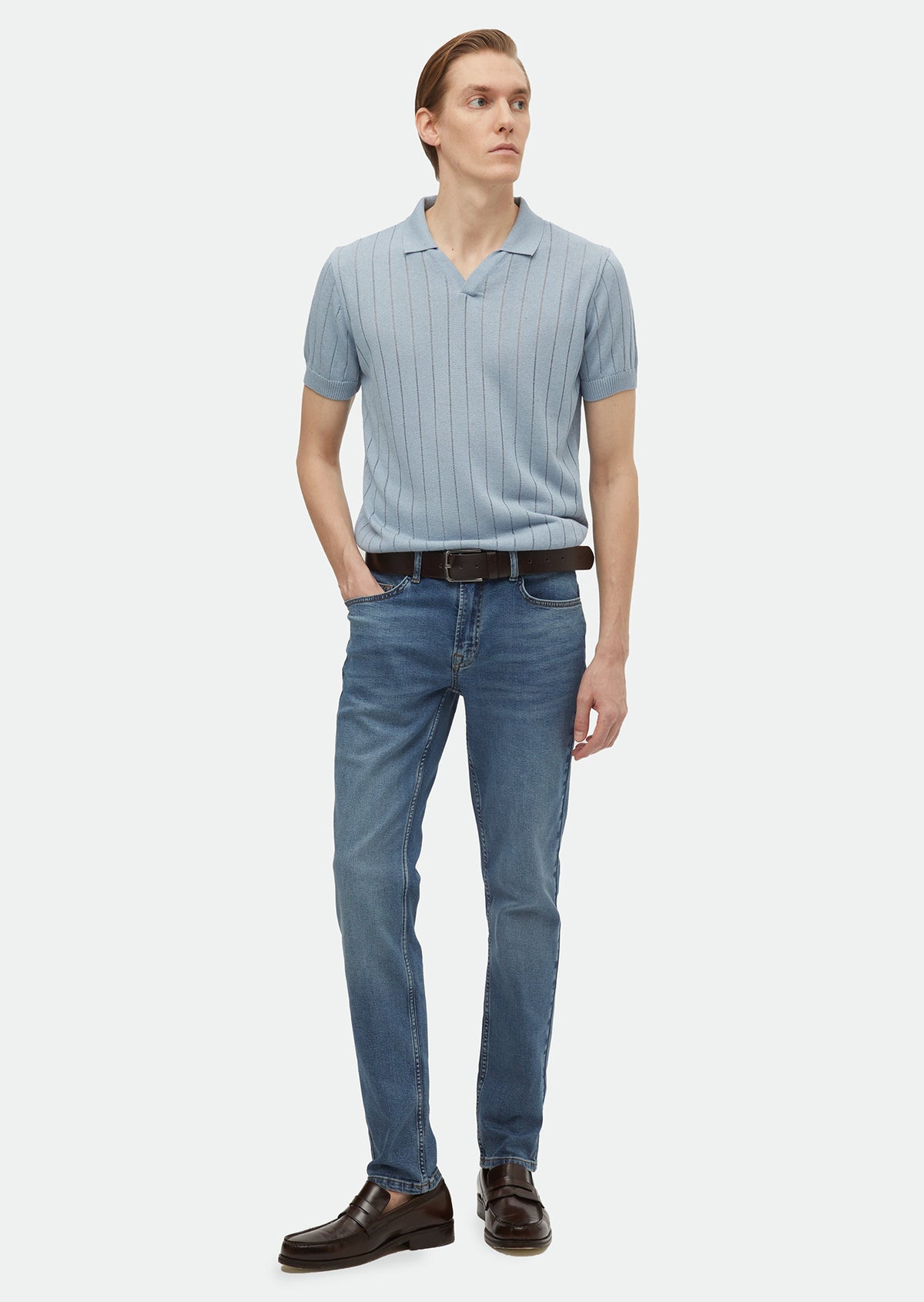 İndigo Düz Slim Fit Denim Pamuk Karışımlı Pantolon