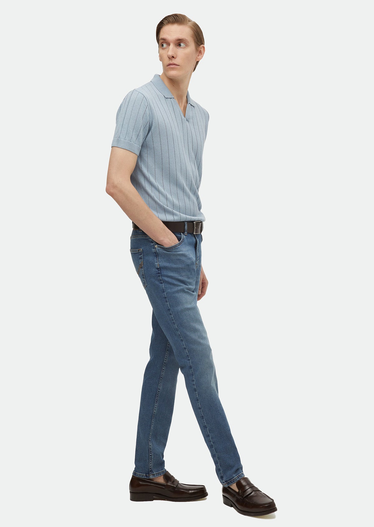 İndigo Düz Slim Fit Denim Pamuk Karışımlı Pantolon