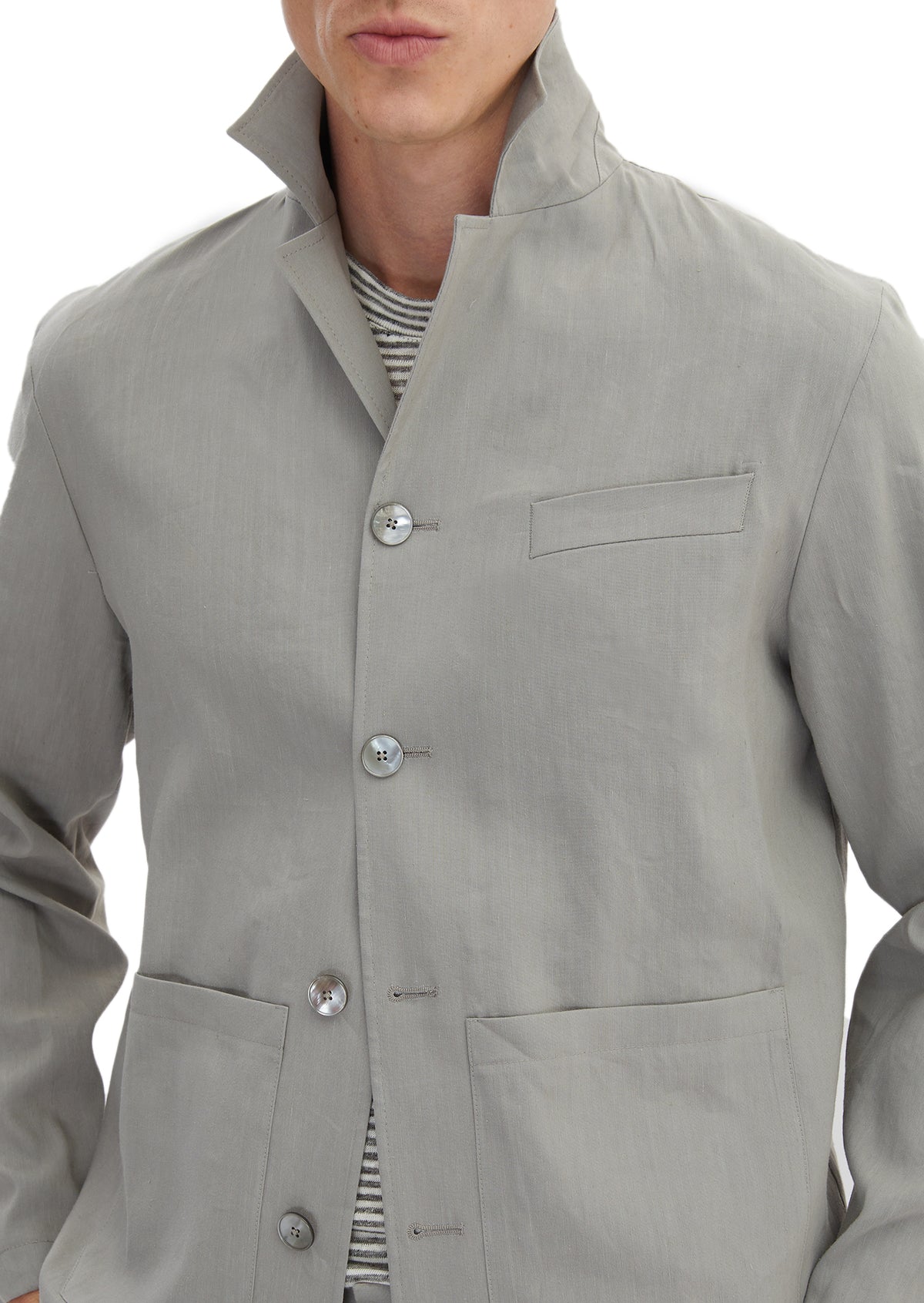 Gri Düz Casual Fit Keten Karışımlı Takım Elbise