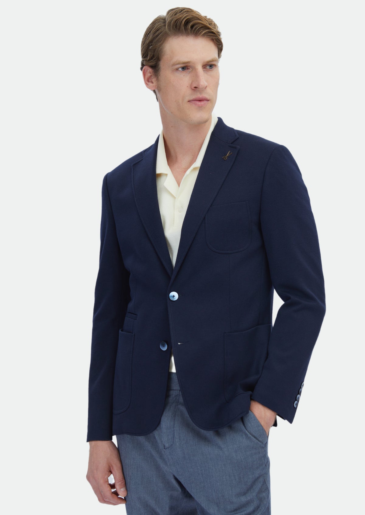 Lacivert Düz Zeroweight Slim Fit Pamuk Karışımlı Örme Ceket