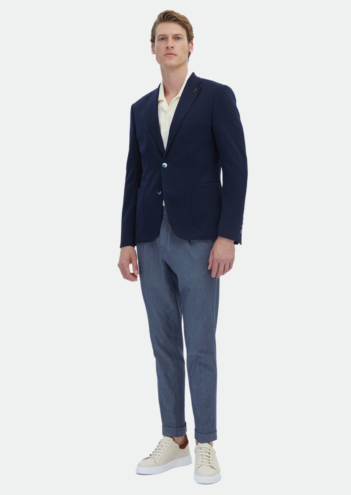 Lacivert Düz Zeroweight Slim Fit Pamuk Karışımlı Örme Ceket