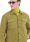 Yağ Yeşili Düz Regular Fit Uzun Dokuma Pamuk Karışımlı Overshirt