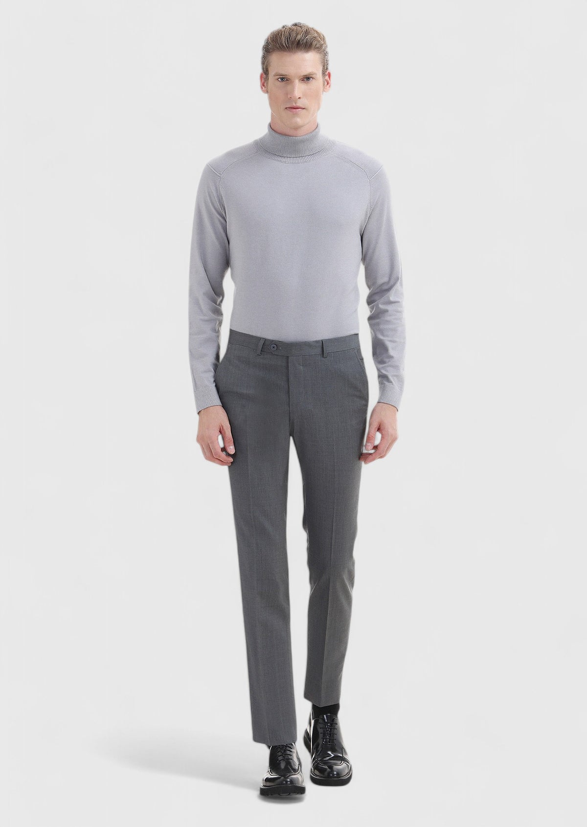 Gri Düz Kumaş Modern Fit Klasik %100 Yün Pantolon