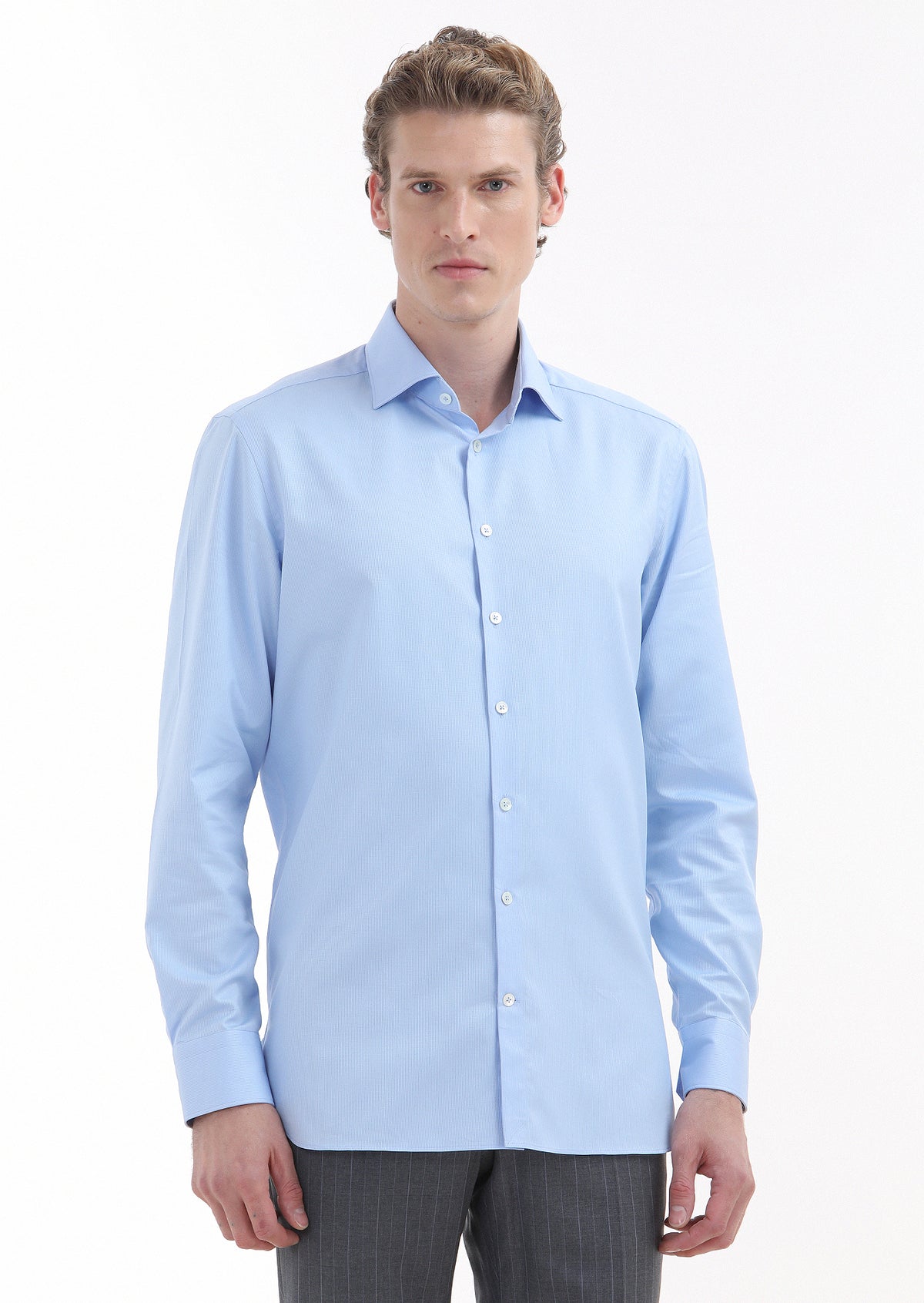 Blue Striped Regular Fit Long Weaving Classical 100% Cotton Shirt