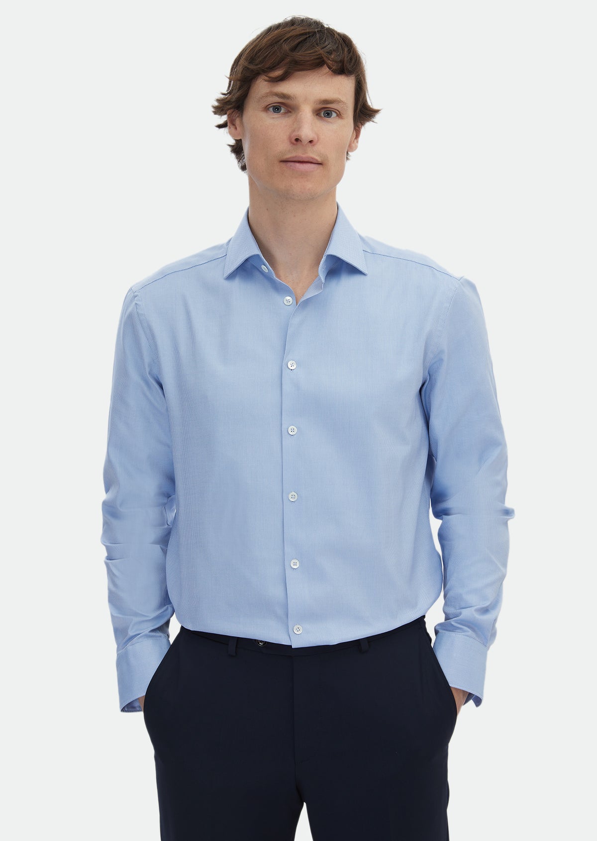 Blue Micro Regular Fit Long Weaving Classical 100% Cotton Shirt