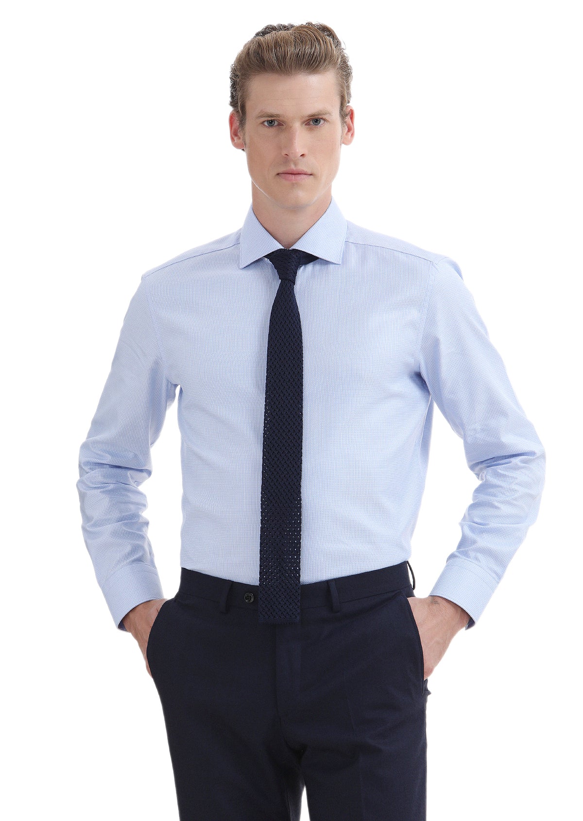 Mavi Mikro Regular Fit Uzun Dokuma Klasik %100 Pamuk Gömlek