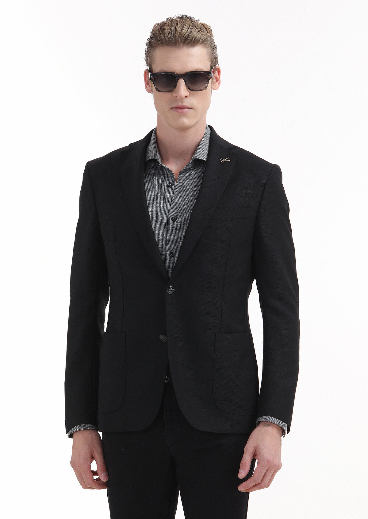 Siyah Düz Zeroweight Slim Fit %100 Yün Ceket