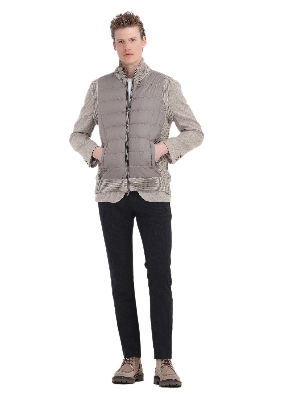 Bej Mikro Slim Fit Yün Karışımlı Ceket