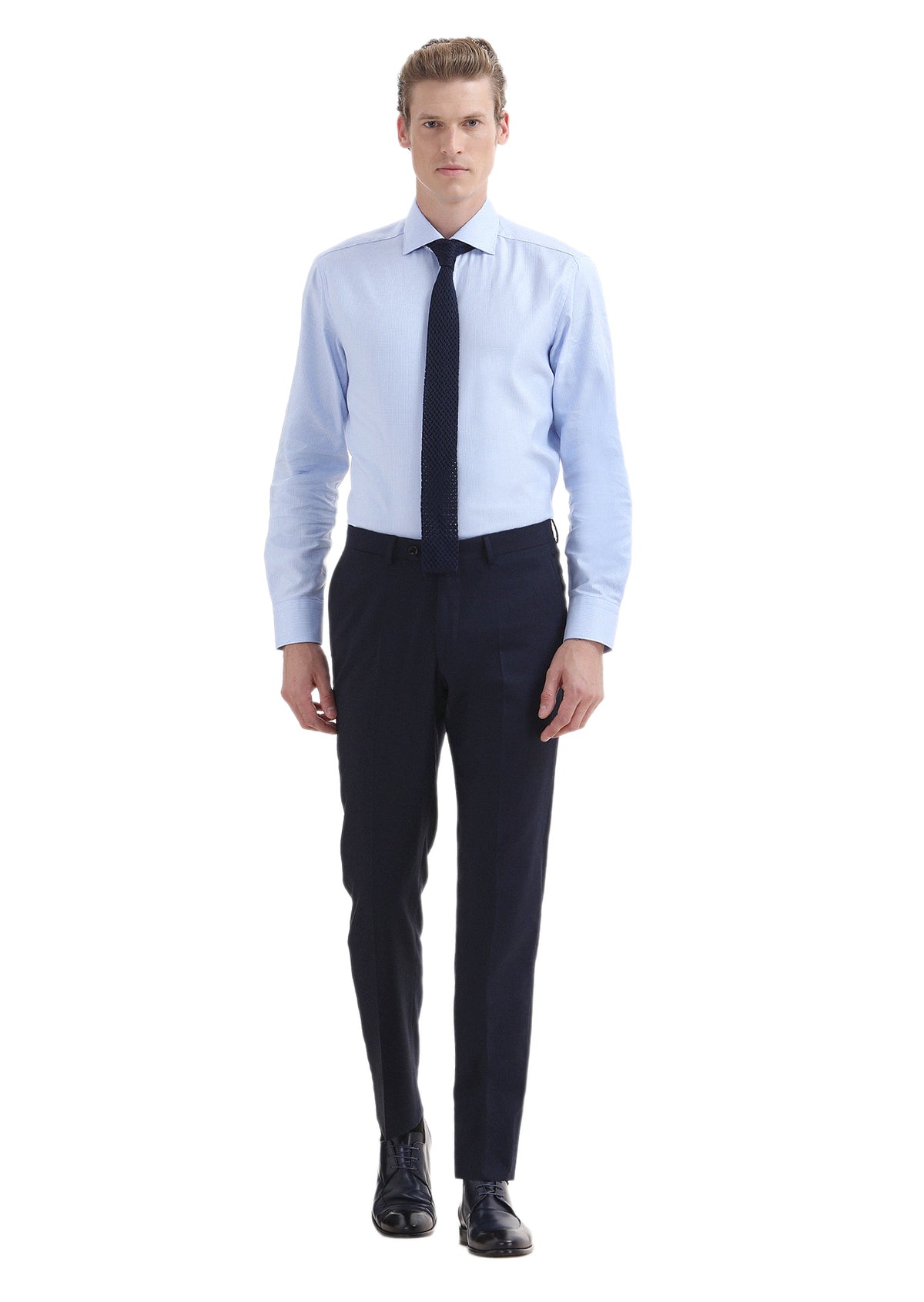 Lacivert Düz Kumaş Regular Fit Klasik Yün Karışımlı Pantolon