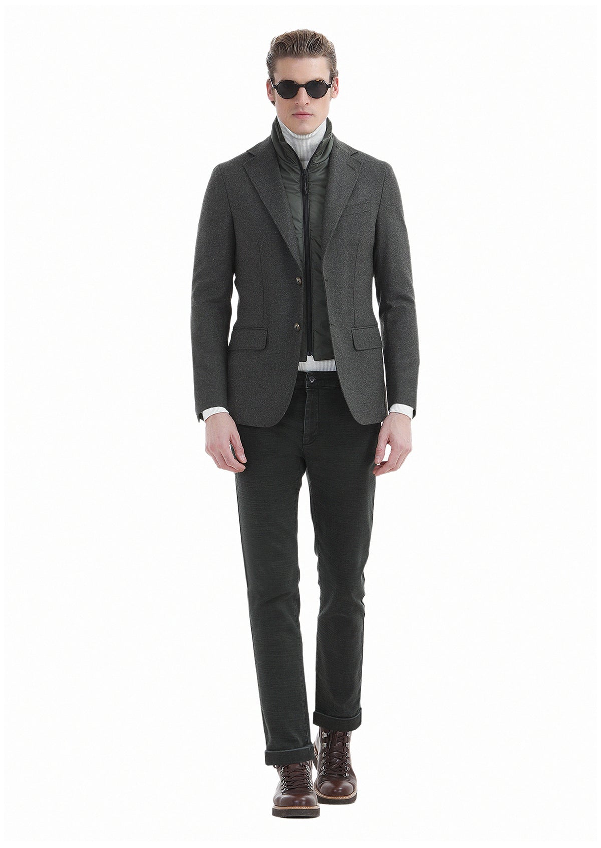 Haki Düz Shirt Shoulder Slim Fit Yün Karışımlı Ceket