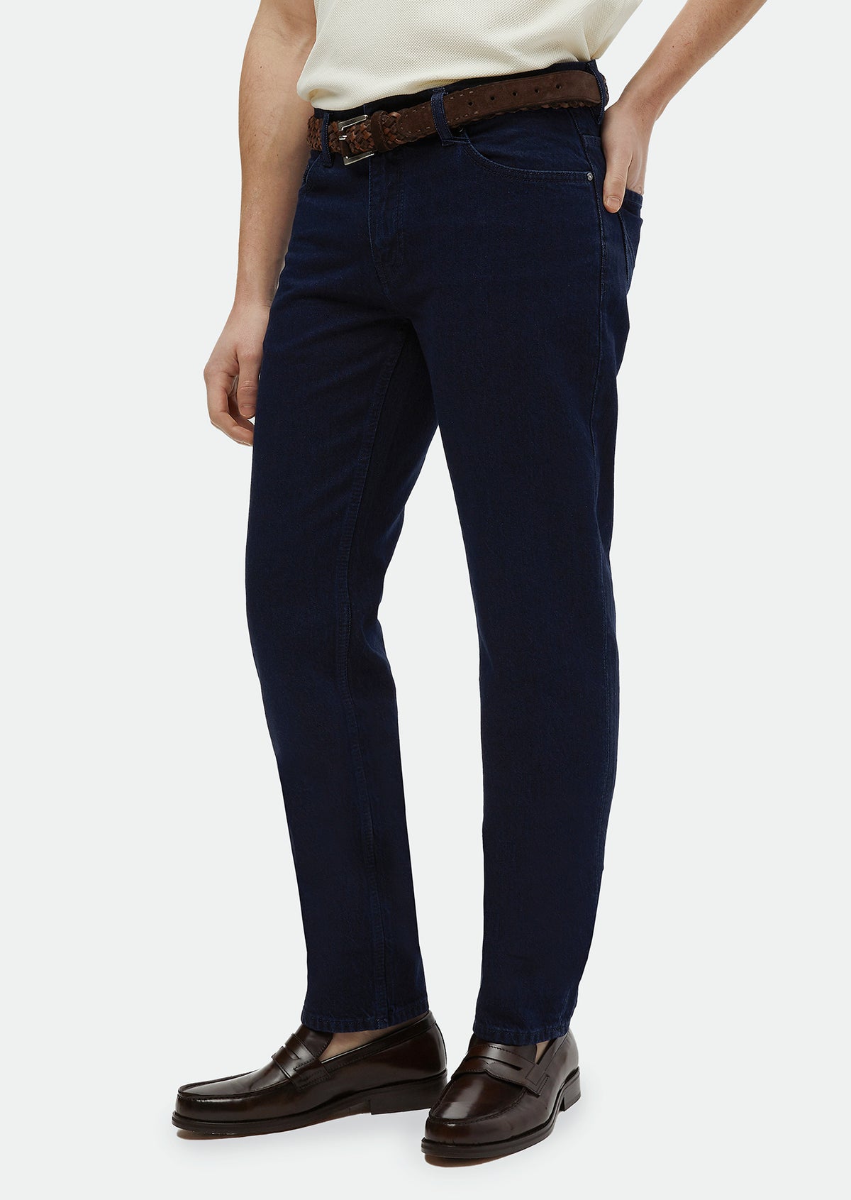 Lacivert Düz Regular Fit Denim Pamuk Karışımlı Pantolon