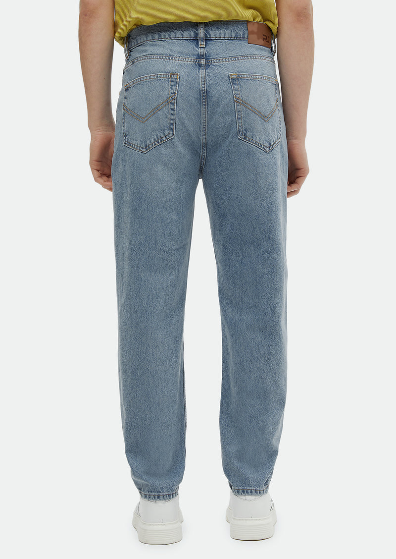 İndigo Düz Loose Fit Denim Pamuk Karışımlı Pantolon