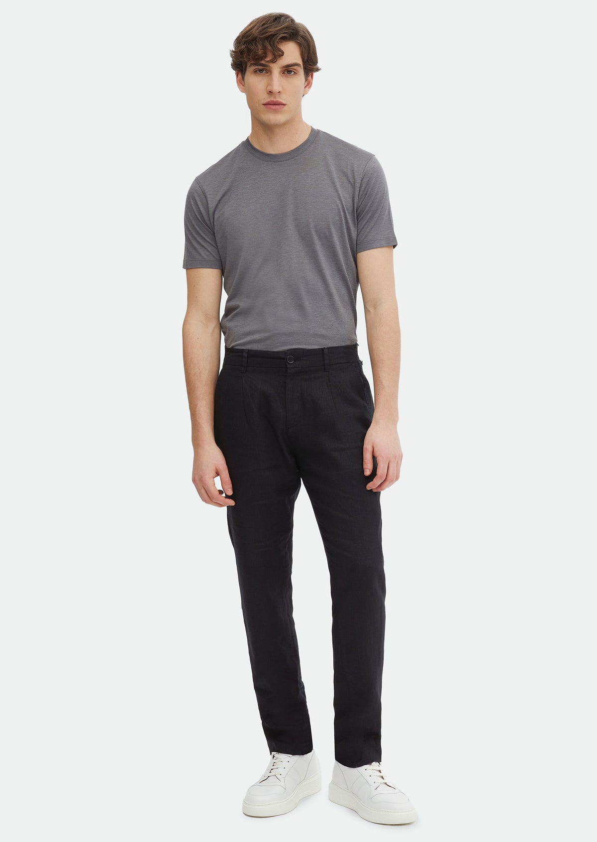 Siyah Düz Dokuma Jogging Fit Casual %100 Keten Pantolon