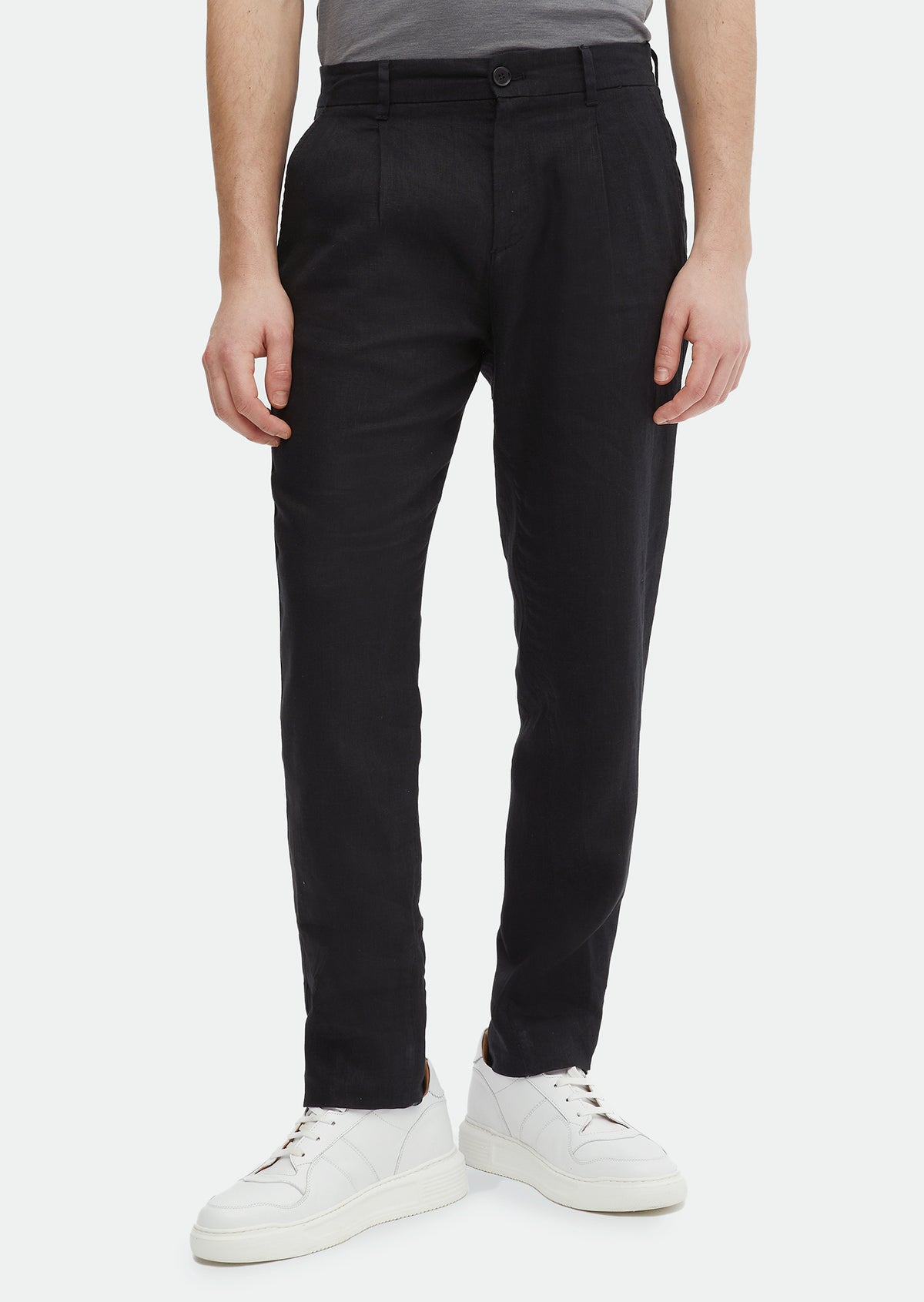 Siyah Düz Dokuma Jogging Fit Casual %100 Keten Pantolon