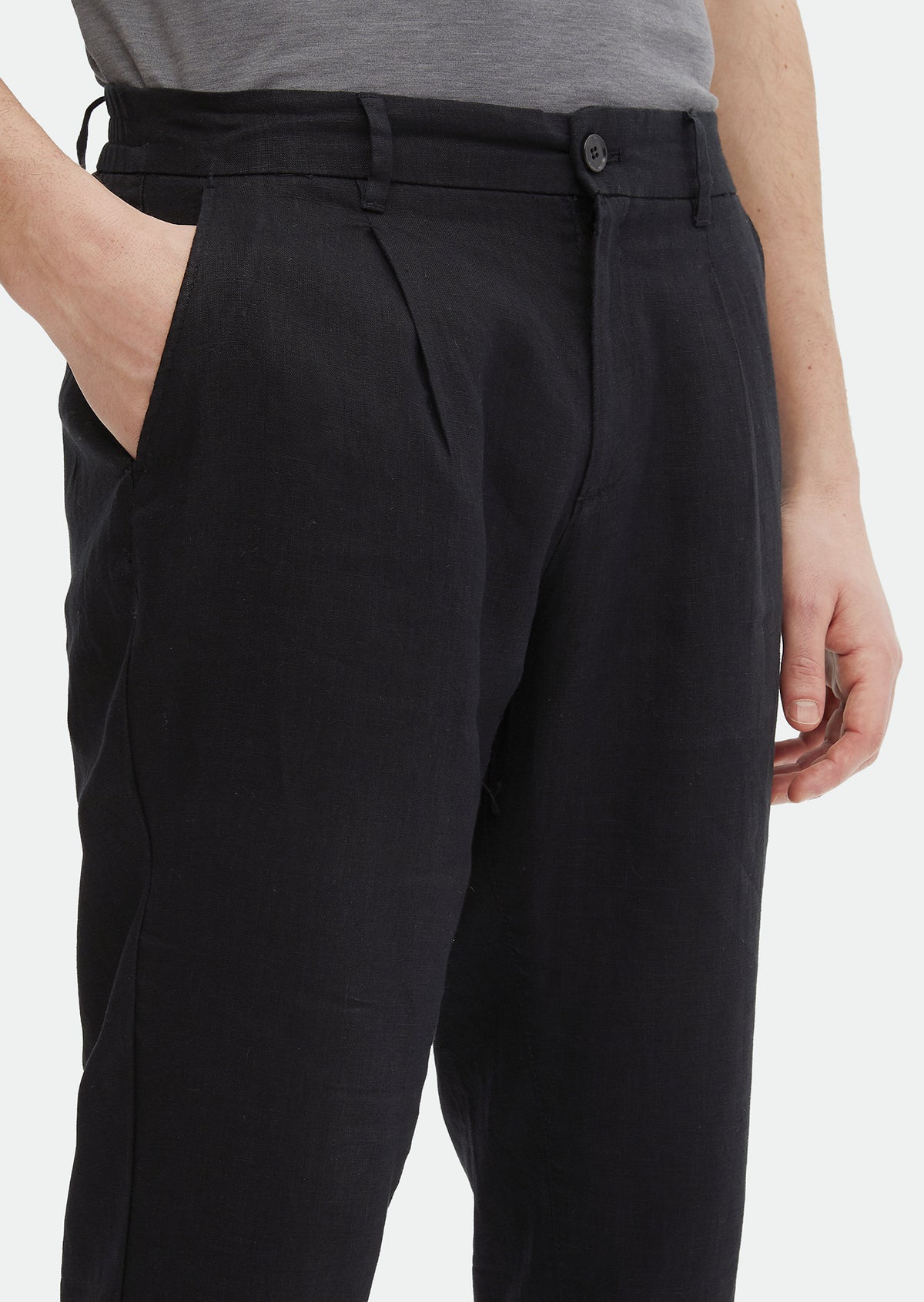 Siyah Düz Dokuma Jogging Fit Casual %100 Keten Pantolon