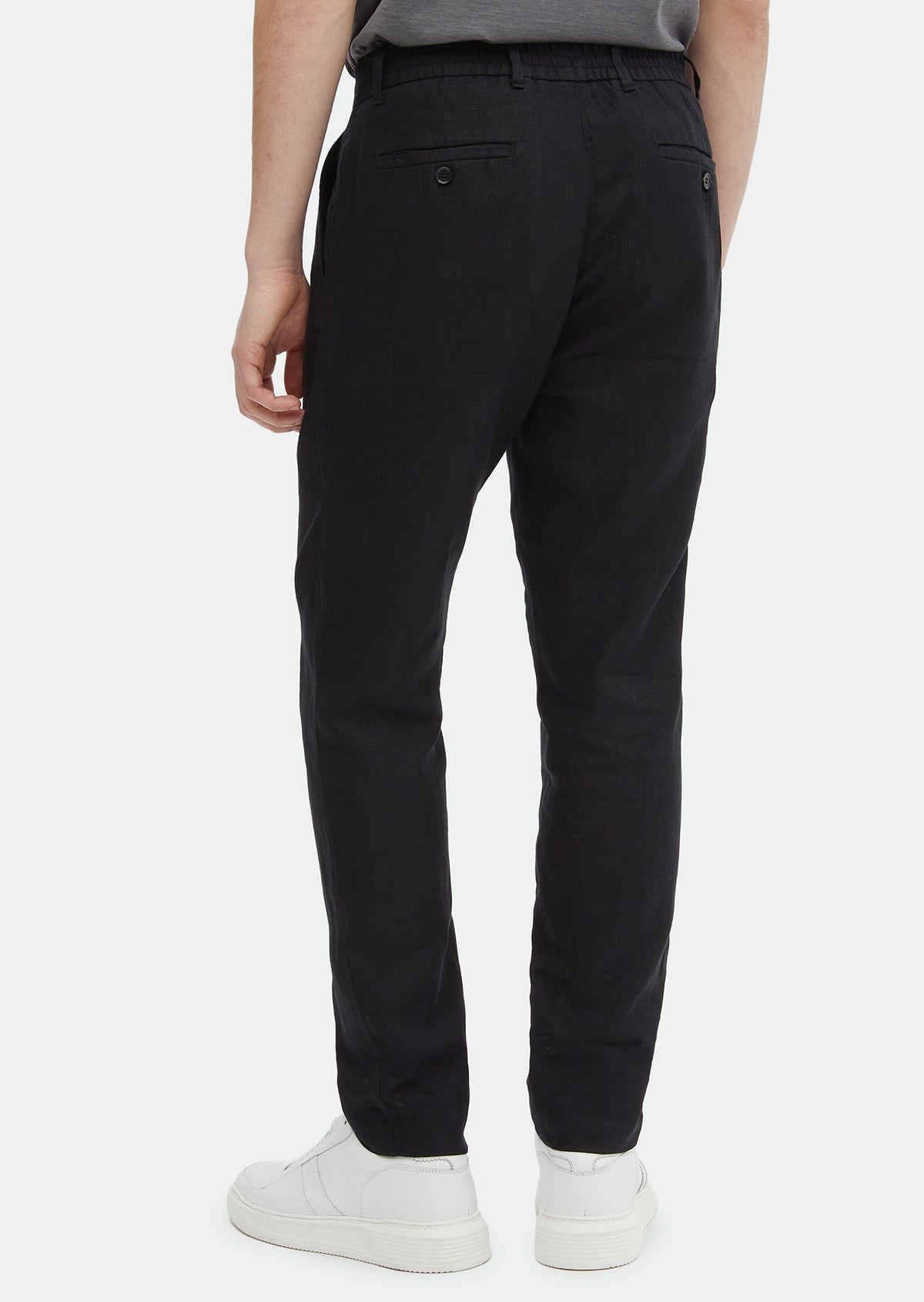 Siyah Düz Dokuma Jogging Fit Casual %100 Keten Pantolon