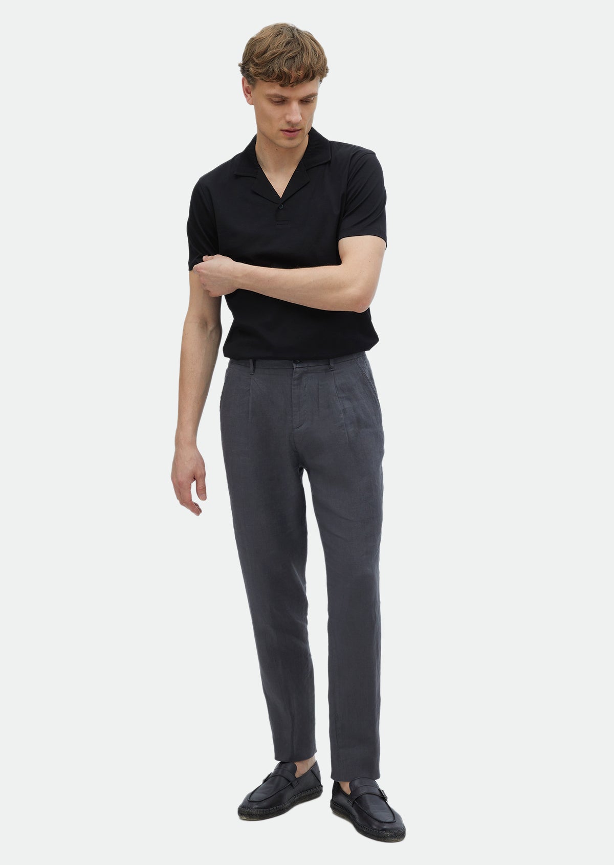 Antrasit Düz Dokuma Jogging Fit Casual %100 Keten Pantolon
