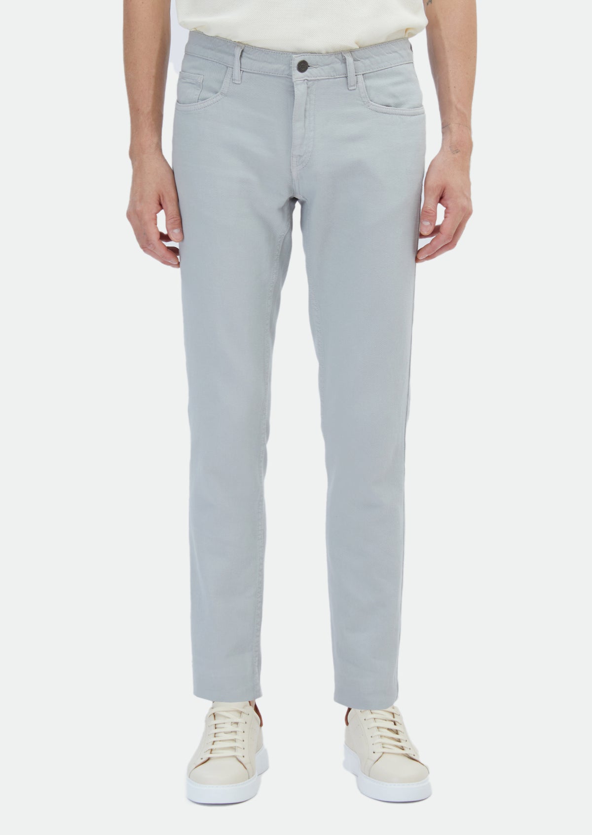 Gri Düz Dokuma Regular Fit Casual Pamuk Karışımlı Pantolon