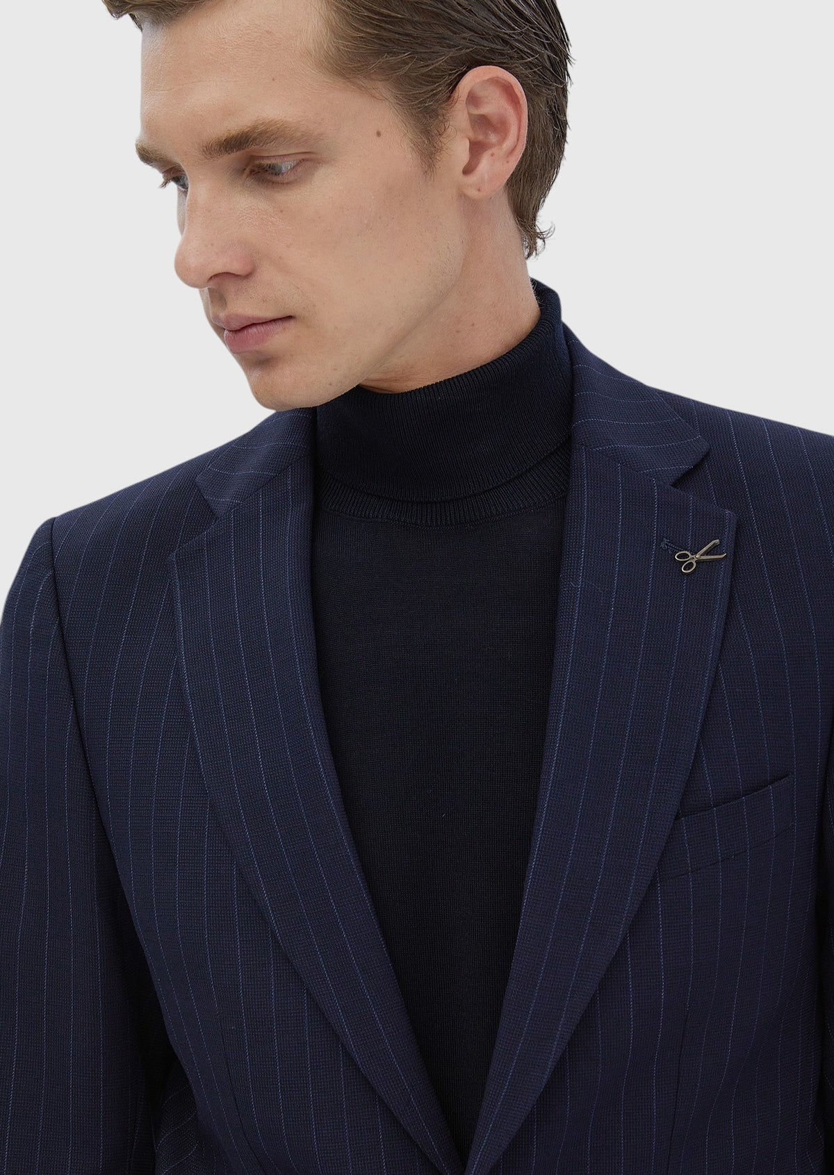 Lacivert Çizgili Thin&taller Slim Fit Yün Karışımlı Takım Elbise