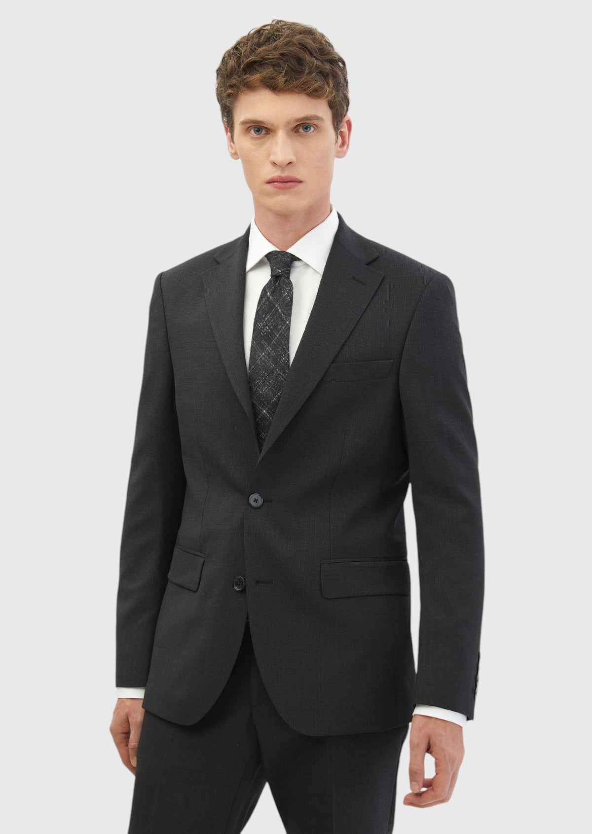 Antrasit Mikro Modern Fit Yün Karışımlı Takım Elbise