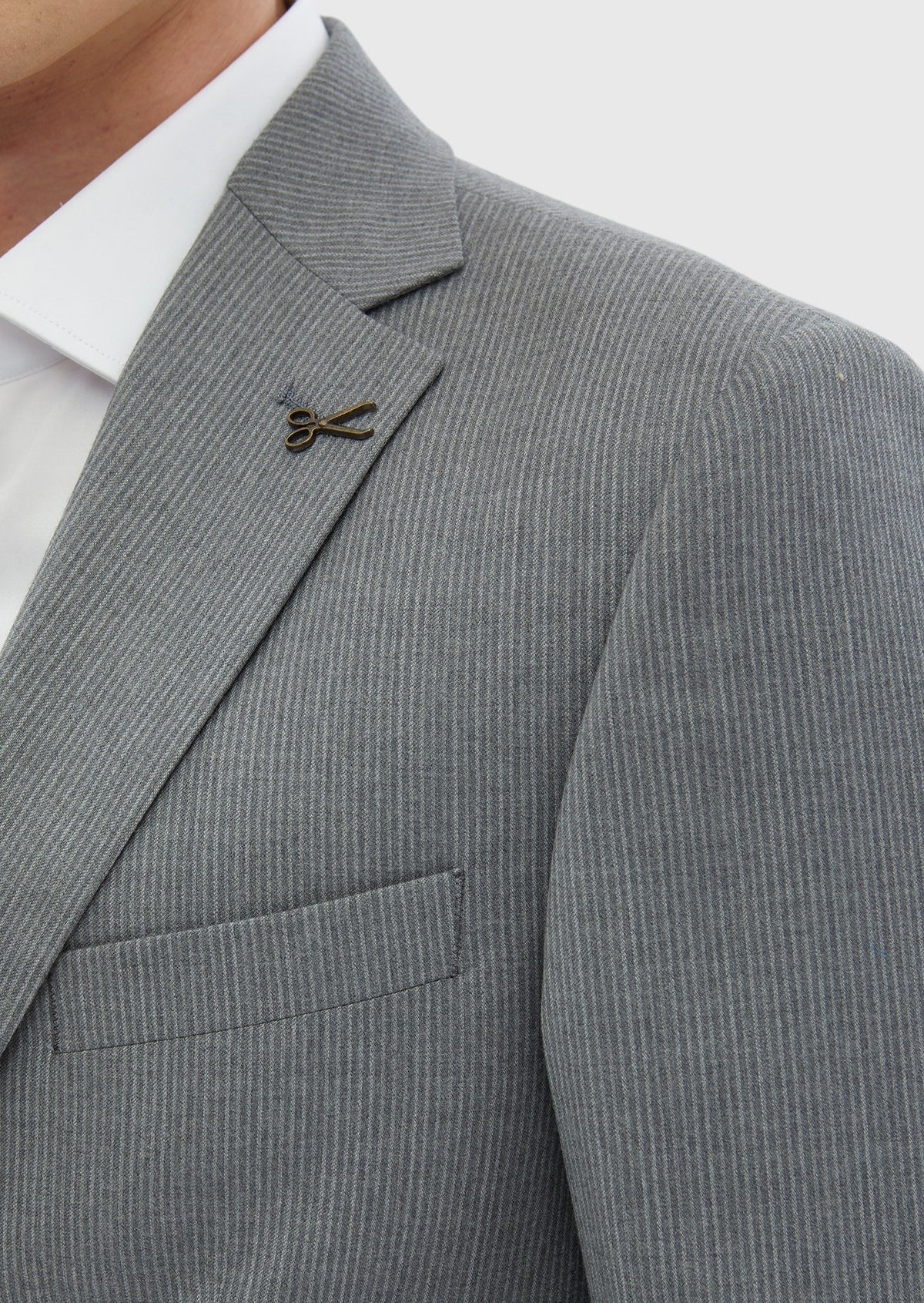 Gri Çizgili Zeroweight Slim Fit %100 Yün Takım Elbise