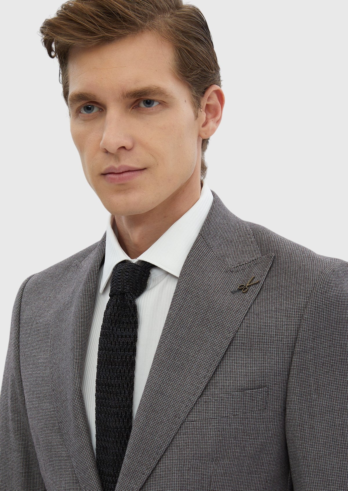 Gri Desenli Zeroweight Slim Fit %100 Yün Takım Elbise