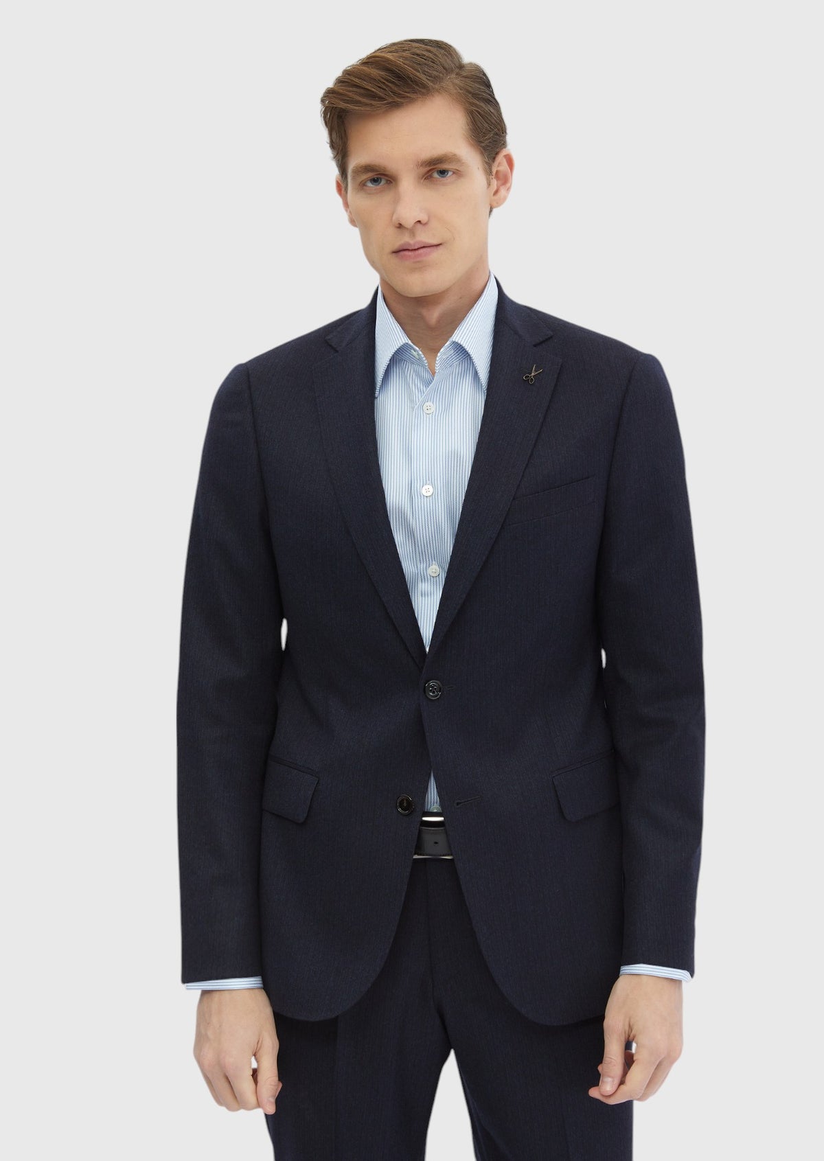 Navy Blue Plain Regular Fit Wool Blended Suit