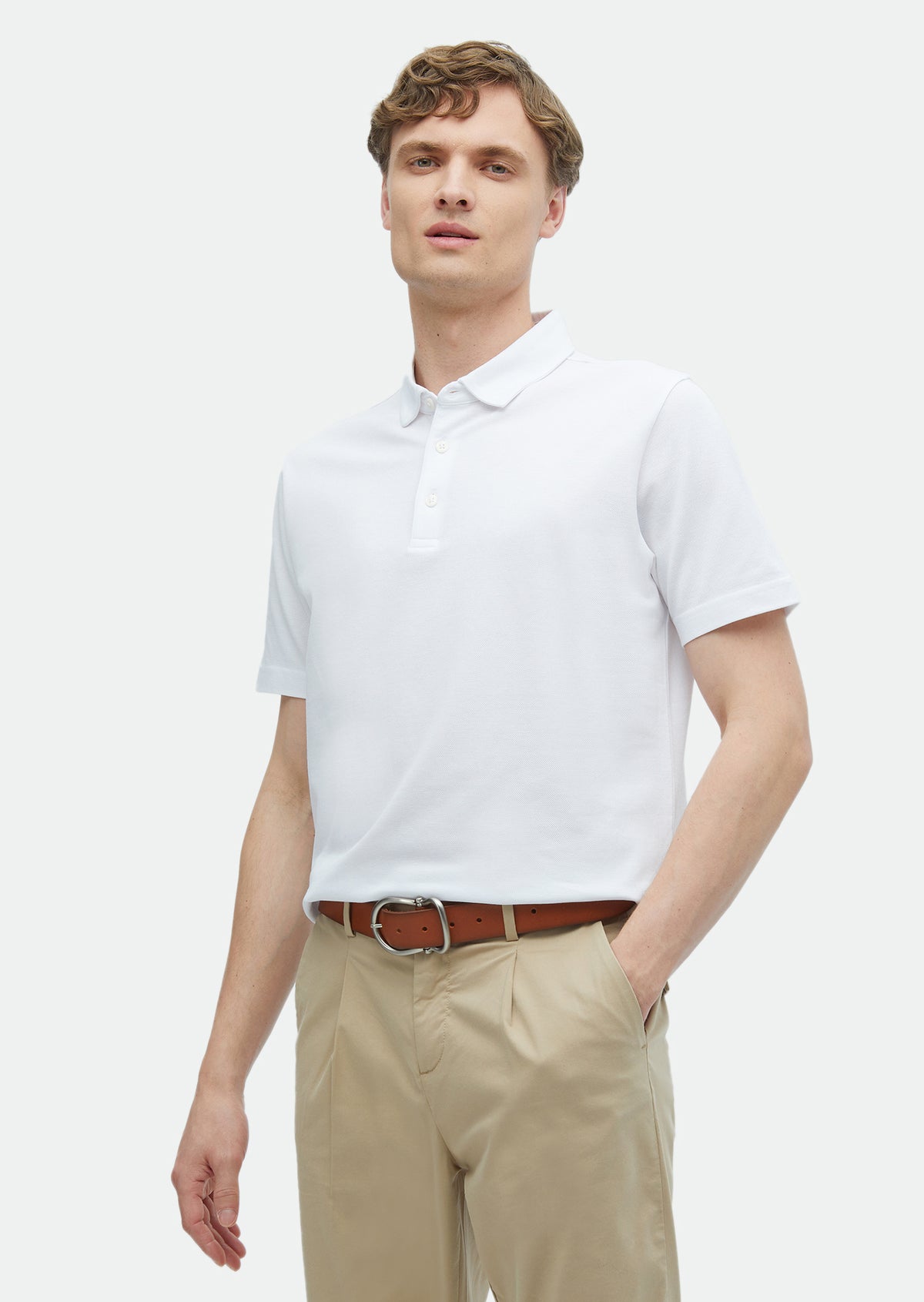 Beyaz Düz Polo Yaka %100 Pamuk T-Shirt