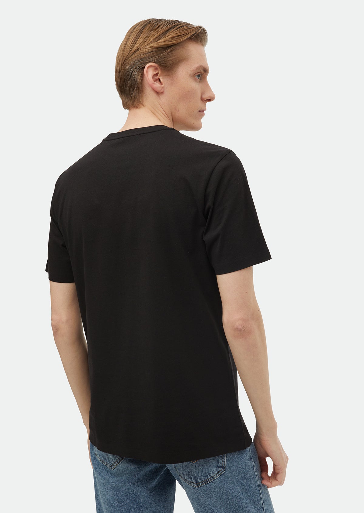 Siyah Düz Bisiklet Yaka %100 Pamuk T-Shirt