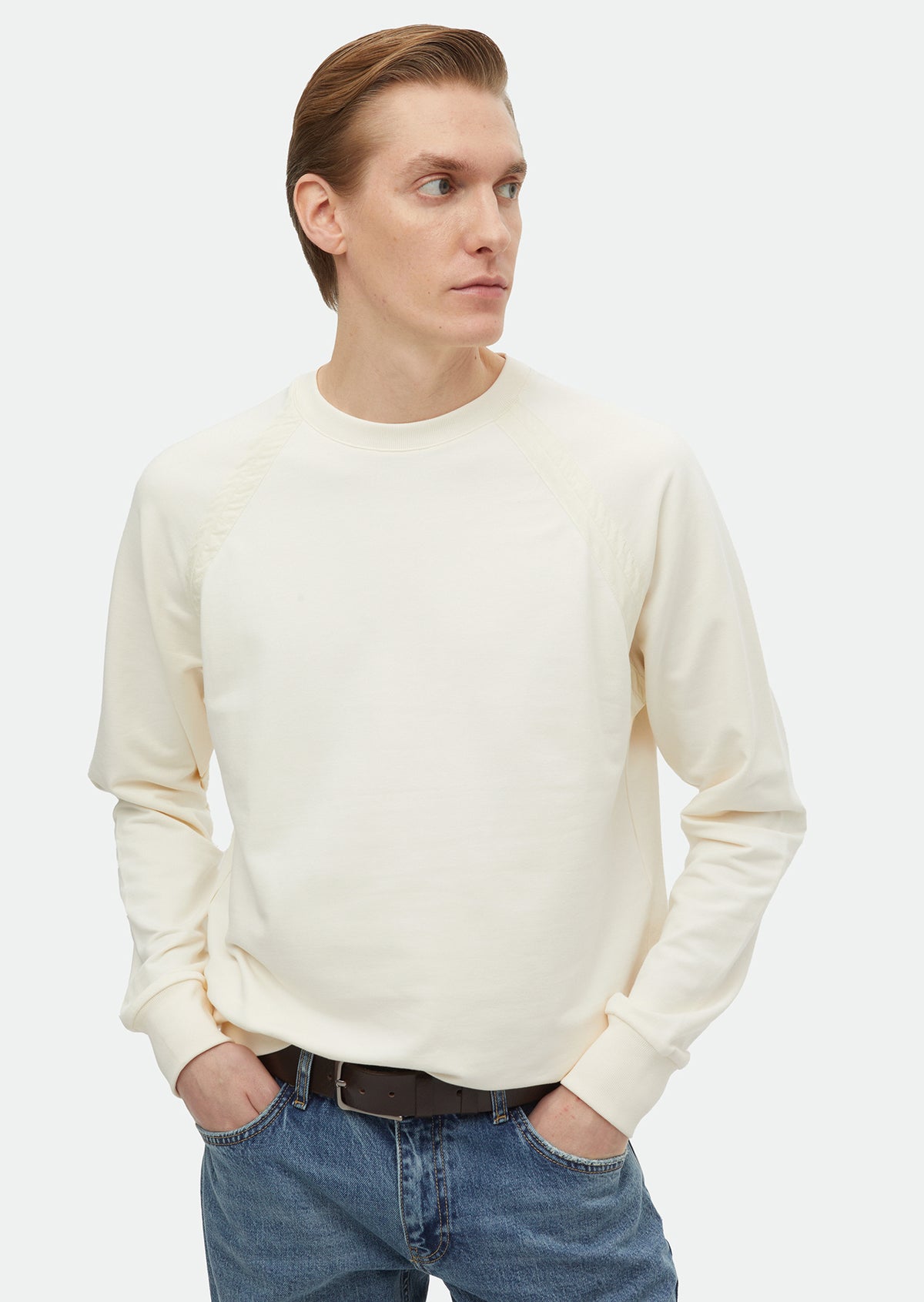 Ekru Bisiklet Yaka Düz Sweatshirt