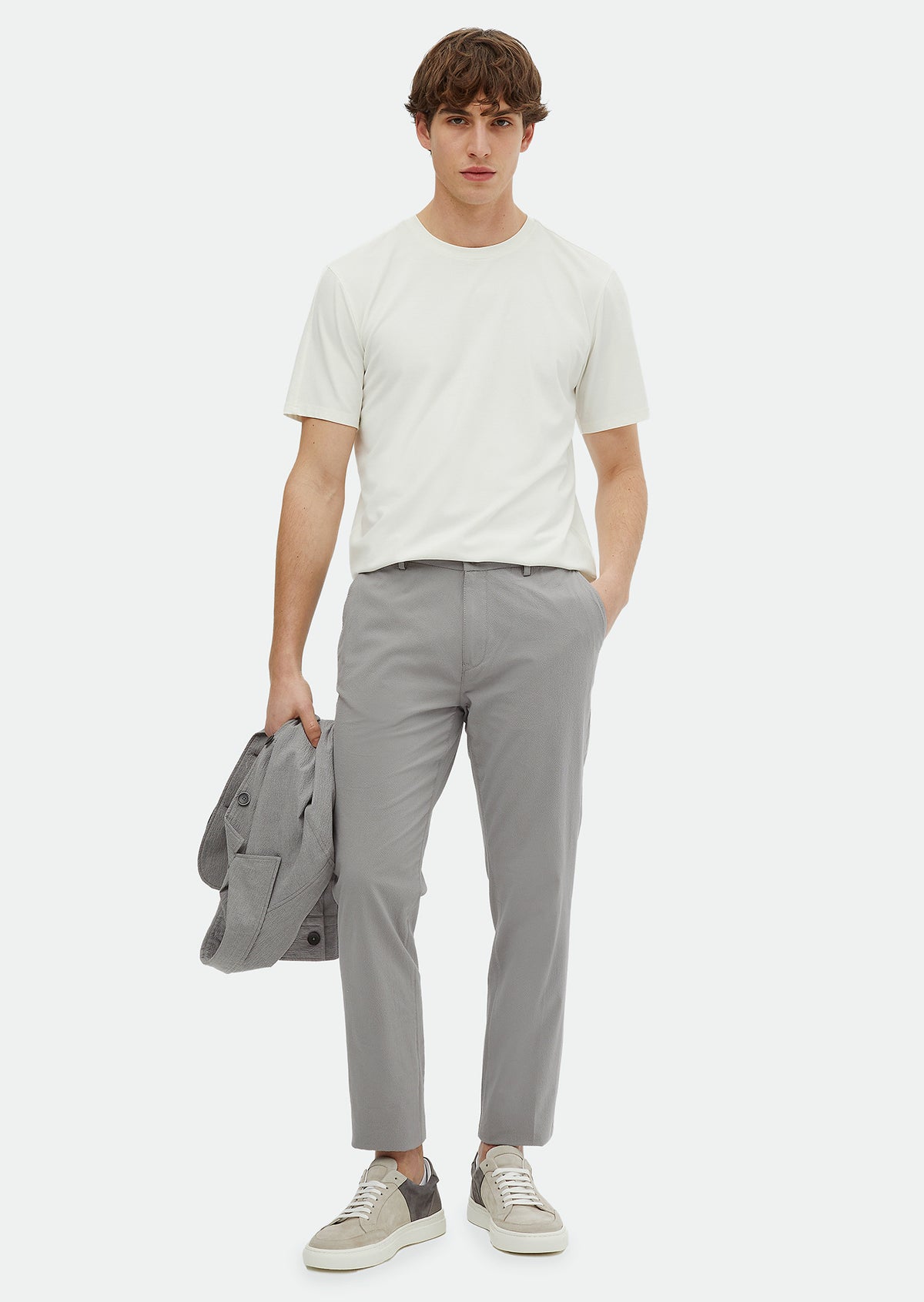 Grey Weaving Jogging Fit Casual Cotton Blended Trousers