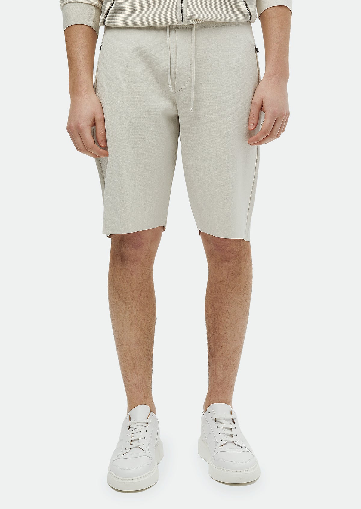 Bej Düz Örme Regular Fit Spor Bermuda