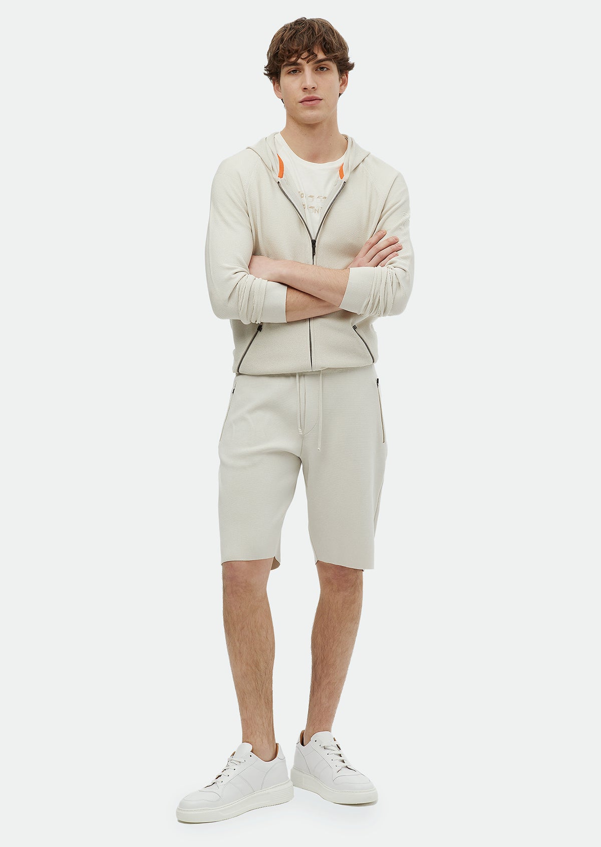 Bej Düz Örme Regular Fit Spor Bermuda