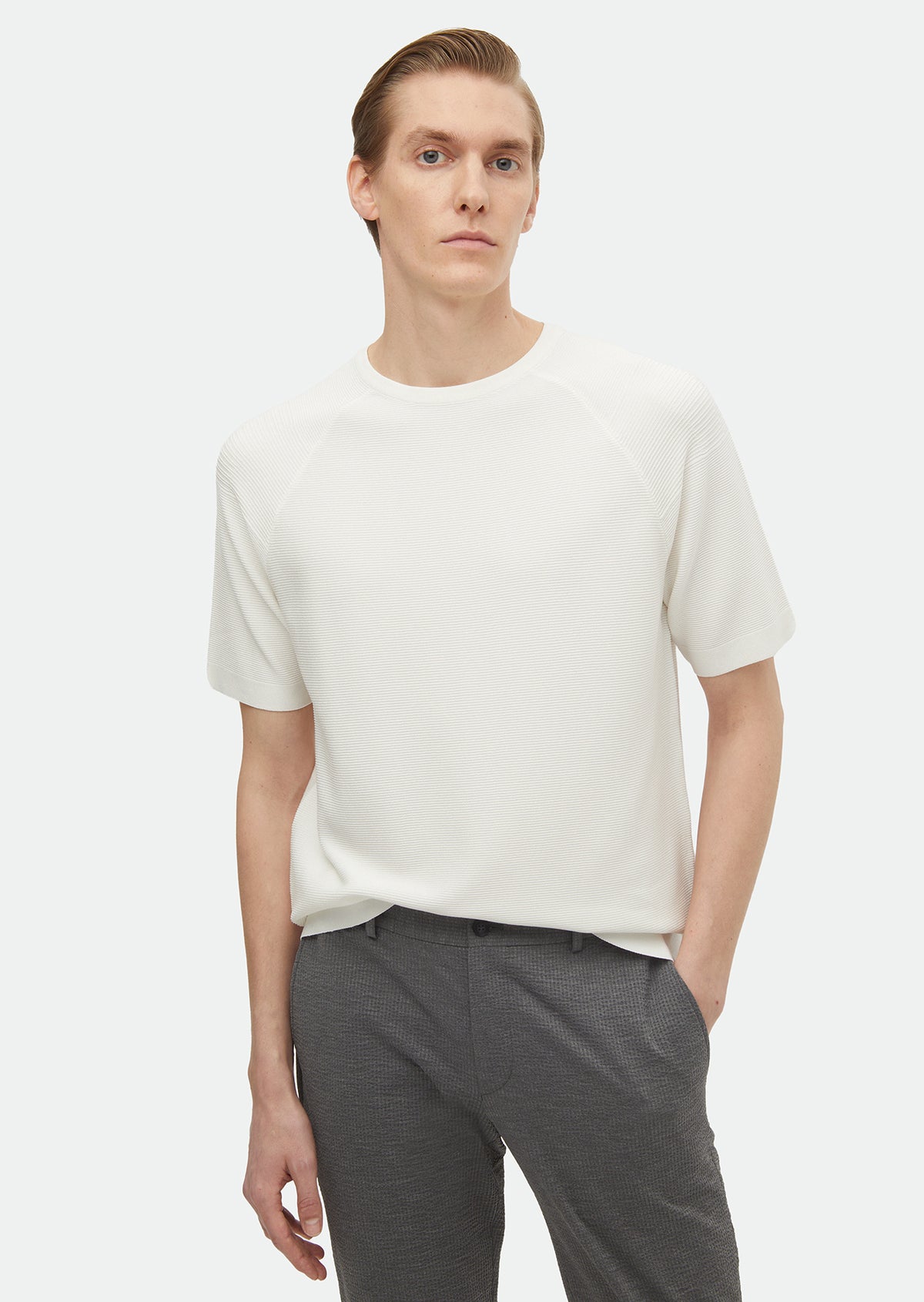 Ekru Bisiklet Yaka Jakarlı Triko