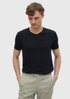Siyah Düz V Yaka Pamuk Karışımlı T-Shirt