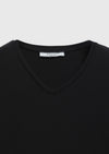 Siyah Düz V Yaka Pamuk Karışımlı T-Shirt