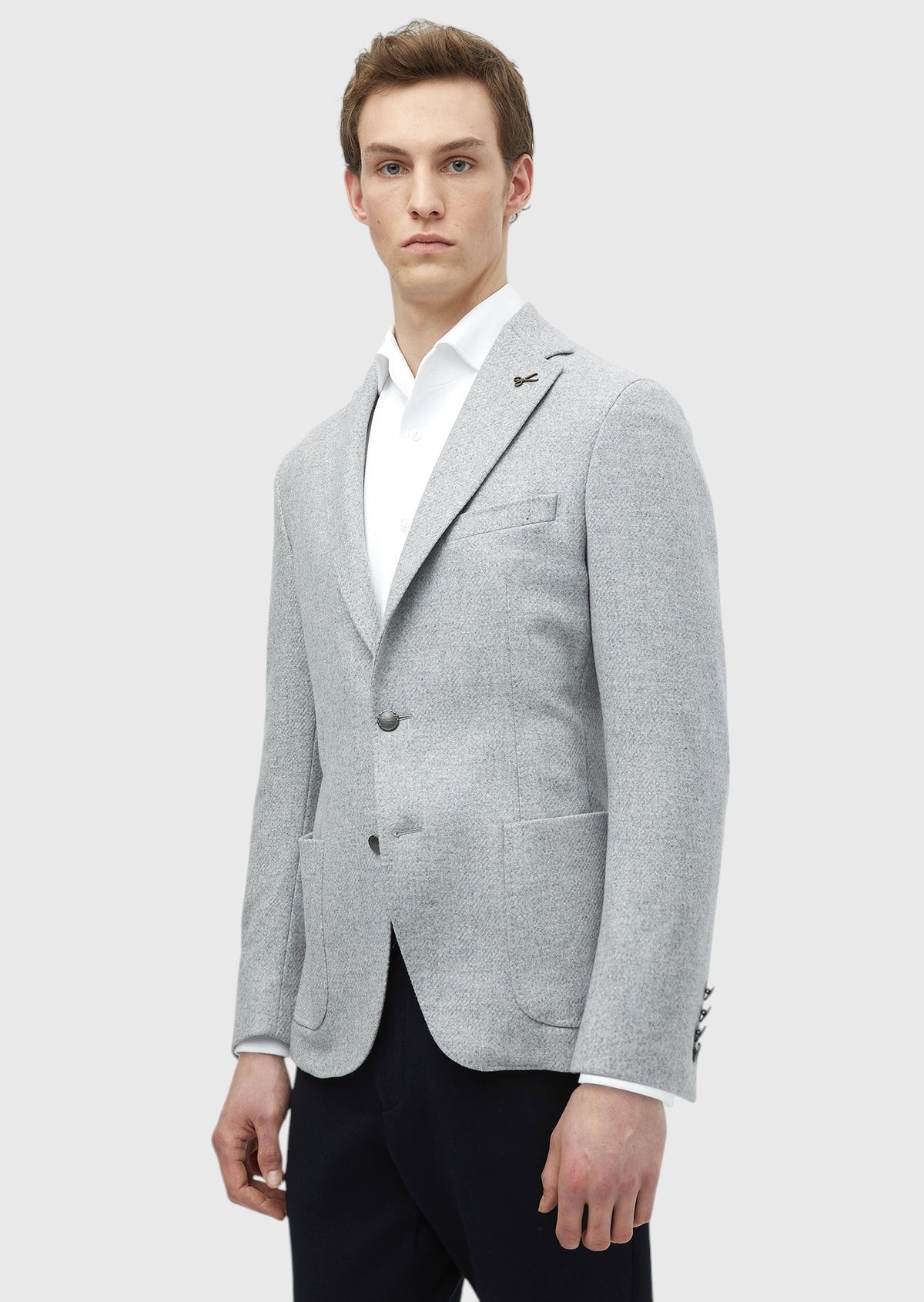 Açık Gri Düz Shirt Shoulder Slim Fit Yün Karışımlı Ceket