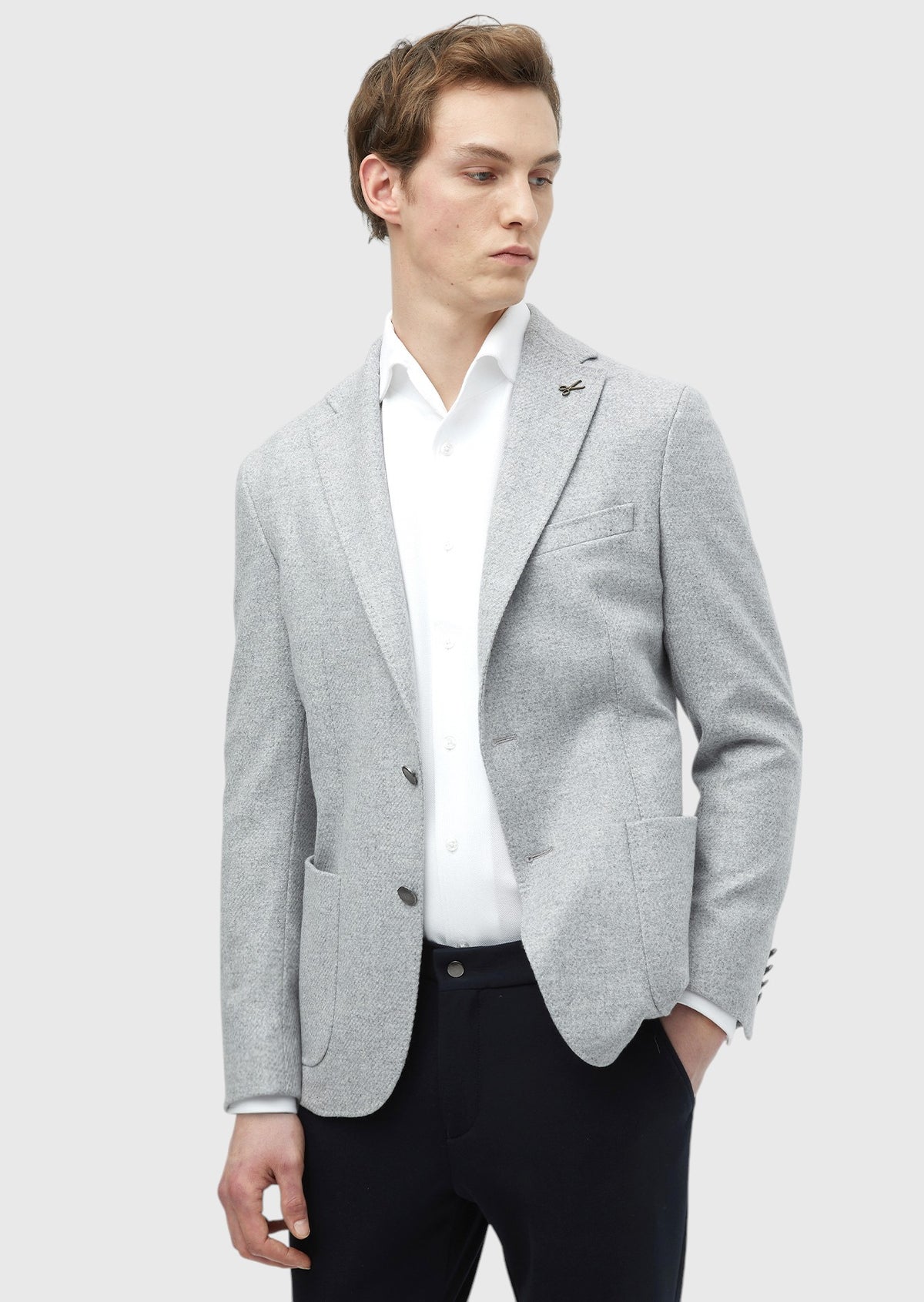 Açık Gri Düz Shirt Shoulder Slim Fit Yün Karışımlı Ceket