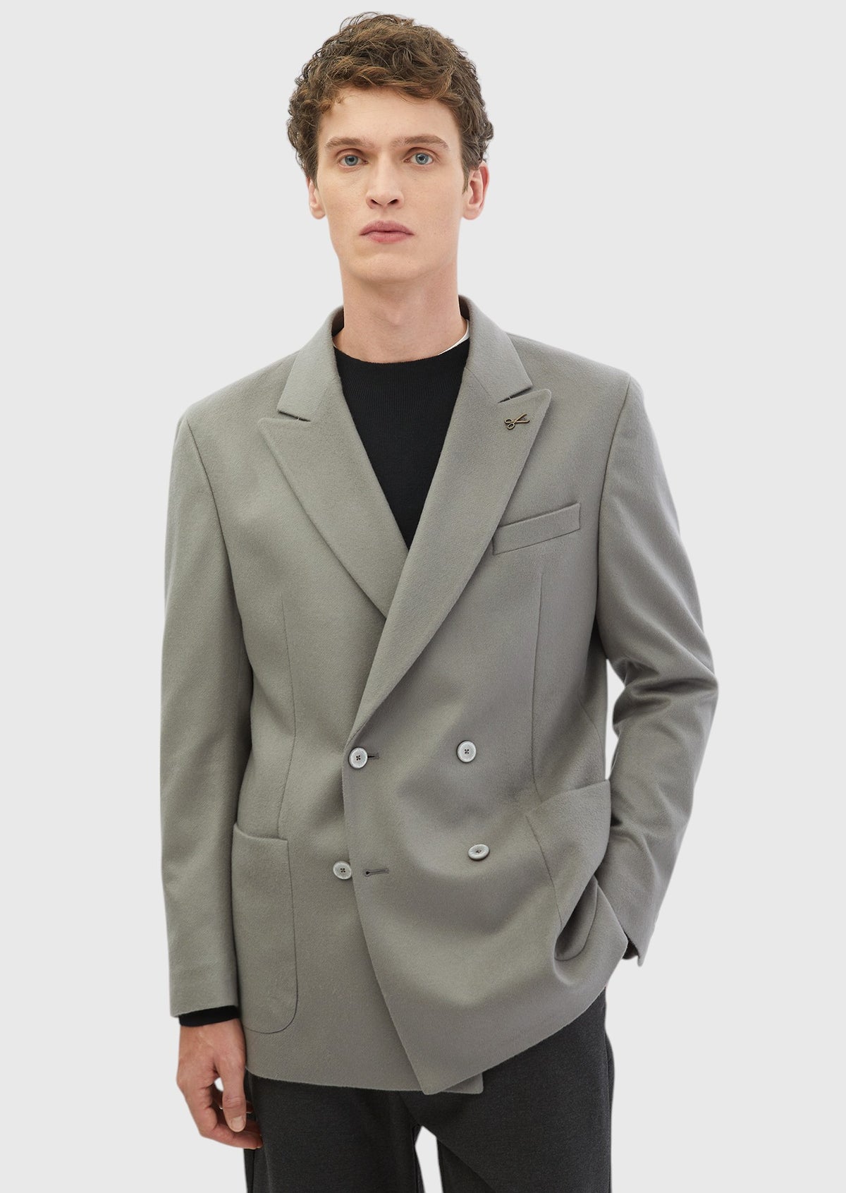 Gri Düz Comfort Fit %100 Yün Ceket