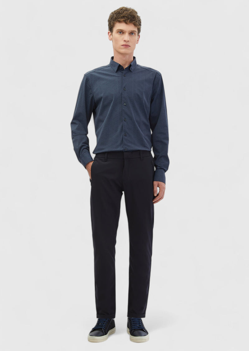 Lacivert Baskılı Casual Fit Uzun Casual Gömlek